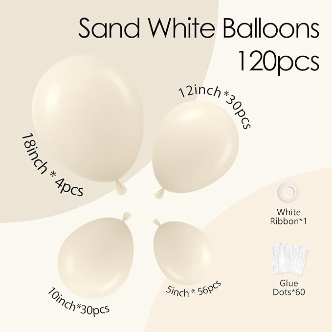 Awenztech 122pcs White Sand Balloons 18 12 10 5 inch Different Sizes Beige - Image 2