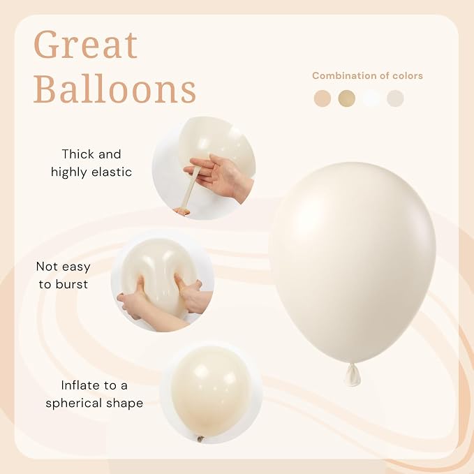 60pcs Neutral Balloons with 12inch Nude Beige Sand White Gold Balloons | Bridal - Image 3