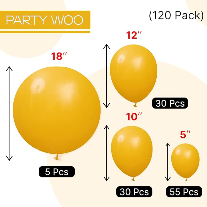 PartyWoo Mustard Yellow fall Balloons 120pcs Different Sizes | Balloons - Image 3