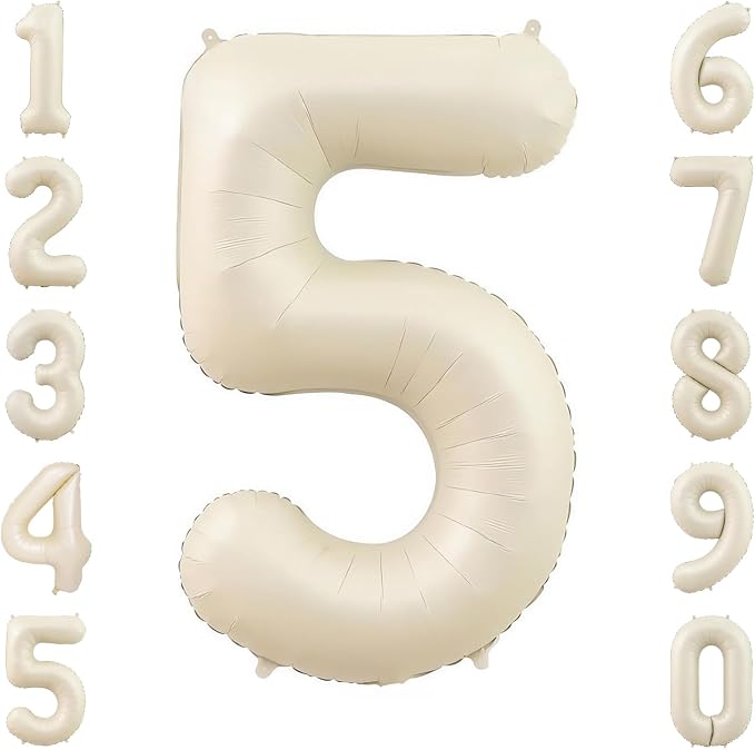 Cream Number 5 Balloon 40 Inch, Foil Numeral by Unknown
