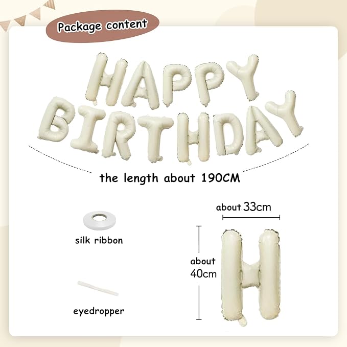 Cream White Happy Birthday Balloon Banner 16 Inch Mylar Foil Letters - Image 2