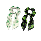 Green Four Leaf Ribbon Bow Hair Ties for Girls 2 Pcs Paw Print Scrunchies with Ribbon Tails St Patricks Theme Hair Scarf Scrunchy No Damage