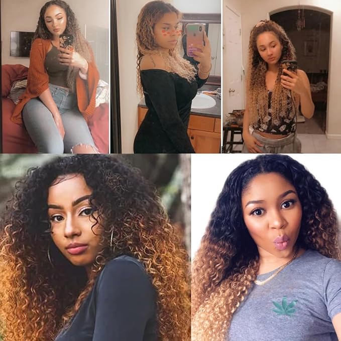 Ombre Bundles Human Hair Blonde Water Wave Bundle Brazilian Virgin Remy Hair 3 Bundles 14 16 18 Inch Niegmeag Double Weft 3 Tone Brown and Honey Blonde Wet and Wavy Bundle 300g
