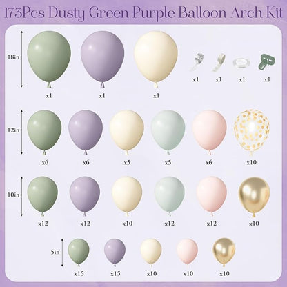 Amandir 173Pcs Dusty Green Purple Pink Balloon Arch Garland Kit | Lavender - Image 2