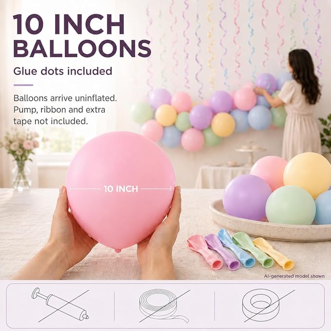 Pastel Party Decorations, matte pastel balloons and glue dots create soft - Image 6