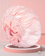 Aquior Shower Cap,Triple Layer Shower Cap for Women, Reusable Waterproof Bath Cap,Silky Satin Outer Layer Terry Lining, Extra Large for Women Long Hair(Pink)