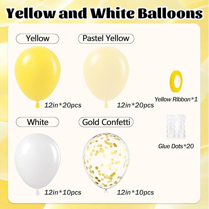 60pcs Yellow and White Balloons 12inch - Image 2