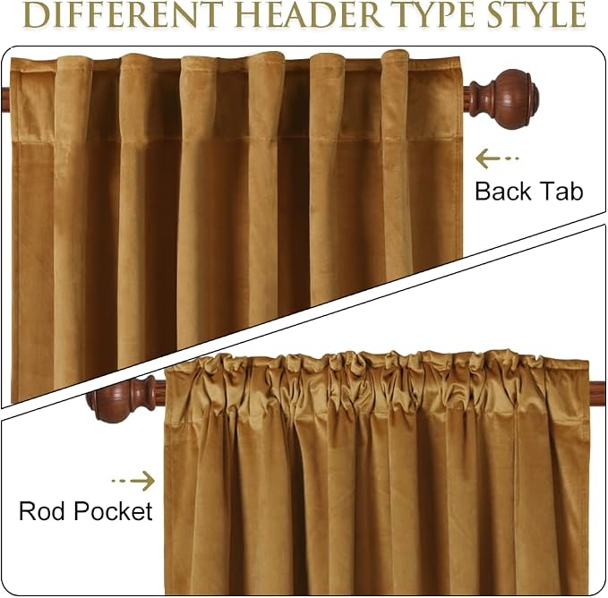Gold Brown Velvet Curtains 108 inches Long Fall Decor | Light Blocking Thermal - Image 3