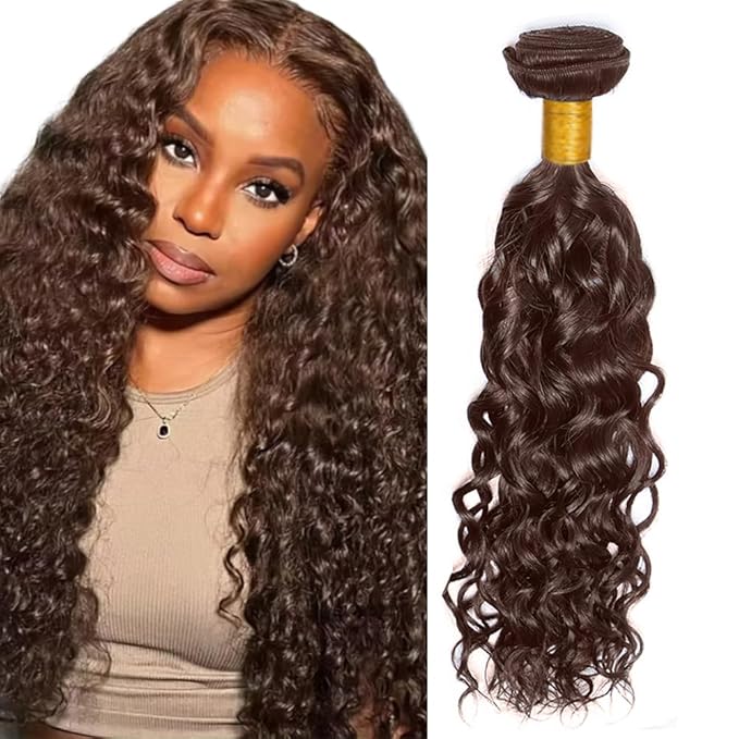 Brown Human Hair Bundles Chocolate Brown Water Wave Bundles 24 Inch Niegmeag Virgin Soft and Silky Remy Hair Extensions Color 4 Wet and Wavy Bundle Double Weft Hair Weave 100g