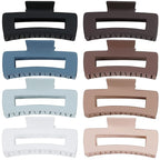 Large Hair Claw Clips - 8 Pcs Rectangle Big Claws for Thick Hair - Non-Slip Acrylic Banana Jaw Clips - Women & Girls (Blue, Brown)