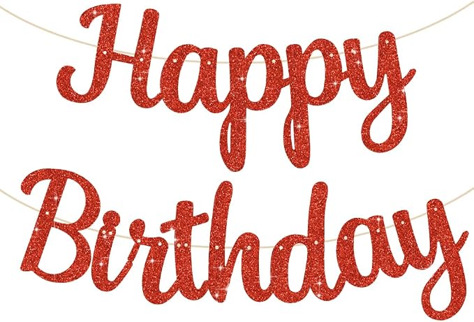 BEISHIDA Glitter Red Happy Birthday Banner Party Decoration NO DIY, 10Feet | by Beishida