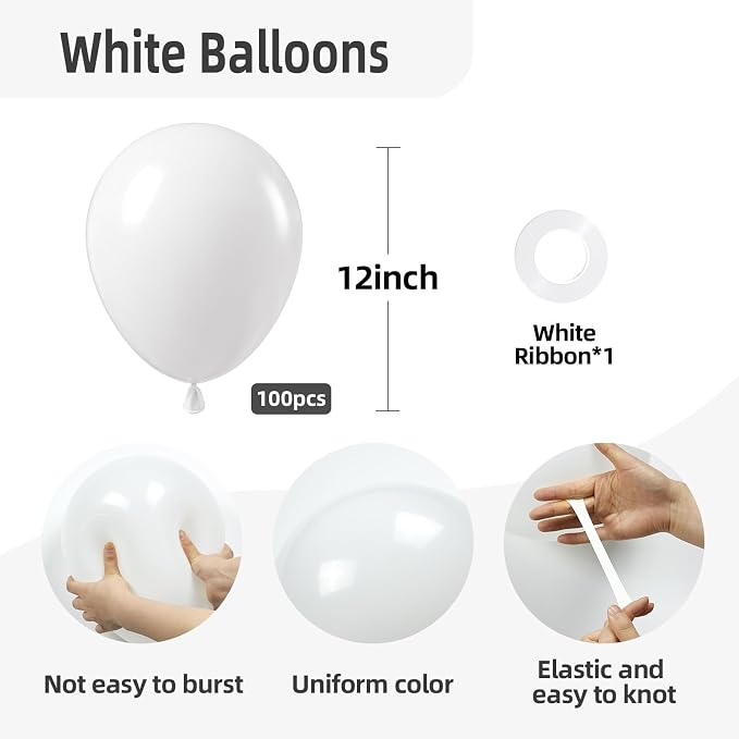 100 Pack White Balloons 12 inch, Baby Shower, Wedding Party Decorations - Image 2