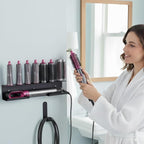 Dyson Airwrap Holder, Aluminum Dyson Airwrap Wall Mount Black with 7 Custom Slots & Cable Hook, Dyson Organizer Wall Mounted for Bathroom BANJEKT