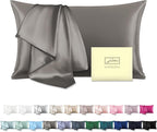 Natural Mulberry Silk Pillowcase with Hidden Zipper for Hair and Skin Standard Size 20"X 26" Soft Breathable Smooth Cooling Pillow Covers for Sleeping(Gray,1Pcs)