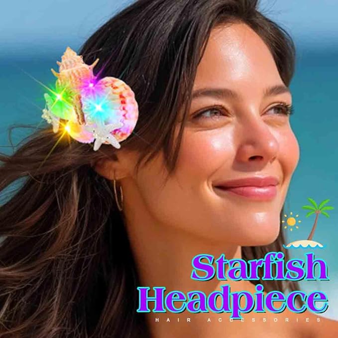 JAKAWIN Light Up Mermaid Hair Accessories Seashell Hair Clips Ocean Starfish Clip for Women