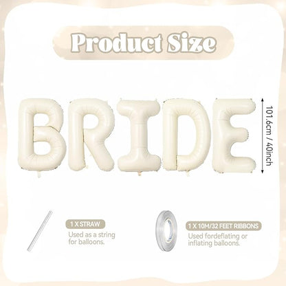 Biapian 40 Inch BRIDE Letter Balloons, Big Cream BRIDE Foil Balloons - Image 2