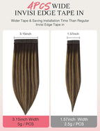 DOORES Invisi Edge Tape in Wide Hair Extensions Human Hair, Dark Brown to Chestnut Brown 4PCS Injection Tape ins 20g 16 Inch, Virgin Human 3 Inch Wide Injected Extensions Invisible