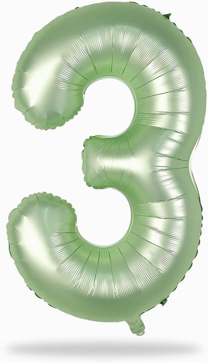 Sage Green Number 3 Balloon, 40In Large Foil Number Balloons Set 0-9 by Lingqiang