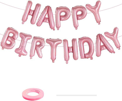 Pink Happy Birthday Balloons Banner, 16 Inch Pink Letters Aluminum Foil Balloon by BSRESIN