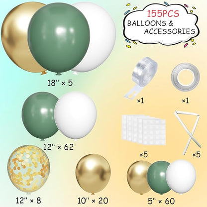 MEBAY 155Pcs Sage Green White Gold Balloon Garland Arch Kit - Image 2