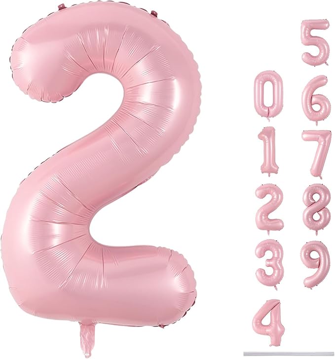 40 Inch Balloon Number 2 Pastel Pink, Large Foil Light Pink Number Balloons Set by Lingqiang