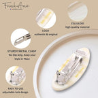 French Amie Oval Mini Silver Grey Onyx Tokyo Ivory Set of 3 Handmade Celluloid Hair Clip Barrette for Girls (2.5 inch)