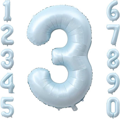 Baby Blue Number 3 Balloon 40 Inch, Sky Pastel Foil Numeral Party Supplies | by Unknown
