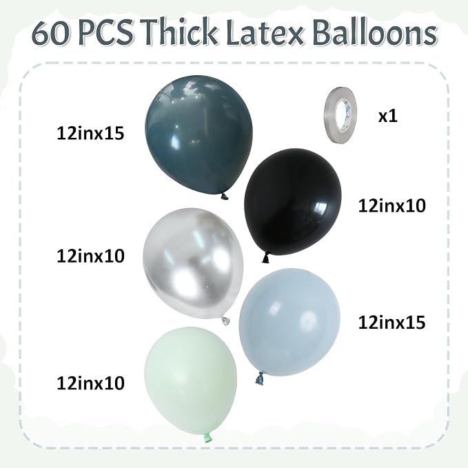 HILAVO Dusty Blue and Black Balloons 60pcs 12 Inch Race Car Slate Light Pale - Image 2