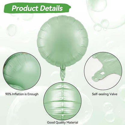 20PCS 18 Inch Round Foil Balloon, Round Shaped Balloons, Retro Sage Green Cream - Image 3