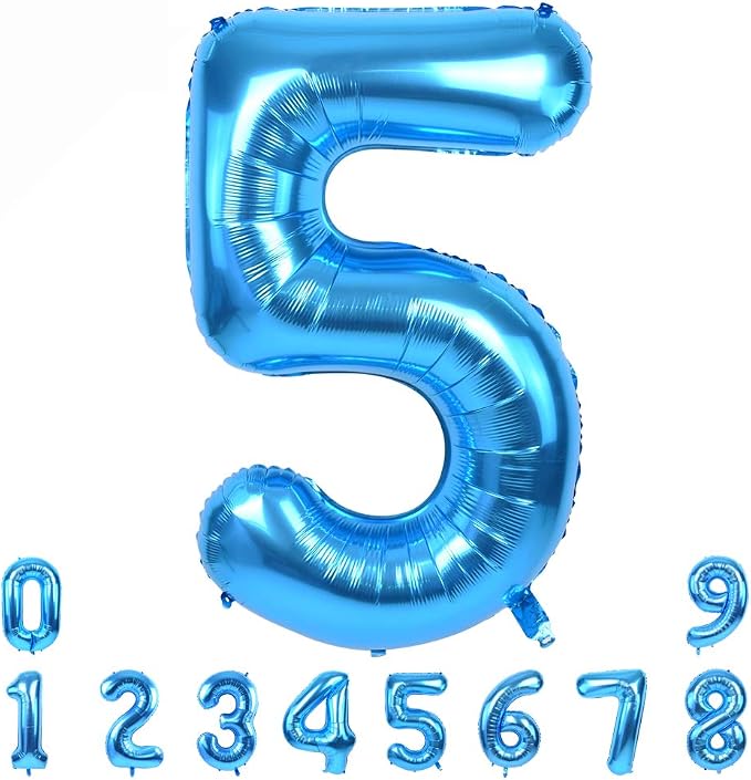 TONIFUL 40 Inch Blue Number 5 Balloons Large Foil 5th Birthday Decorations | by TONIFUL