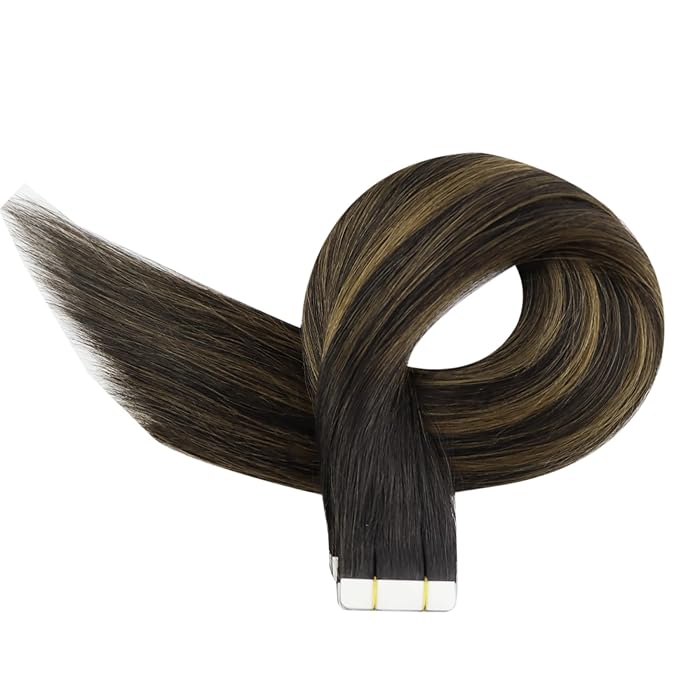 Full Shine Hair Extensions Tape in 12 Inch Color 1B Off Black Ombre 6 Brown Highlight 1B Black Balayage Natural Invisible Double Sided Remy Tape in Extensions Human Hair 30 Grams 20 PCS for Women