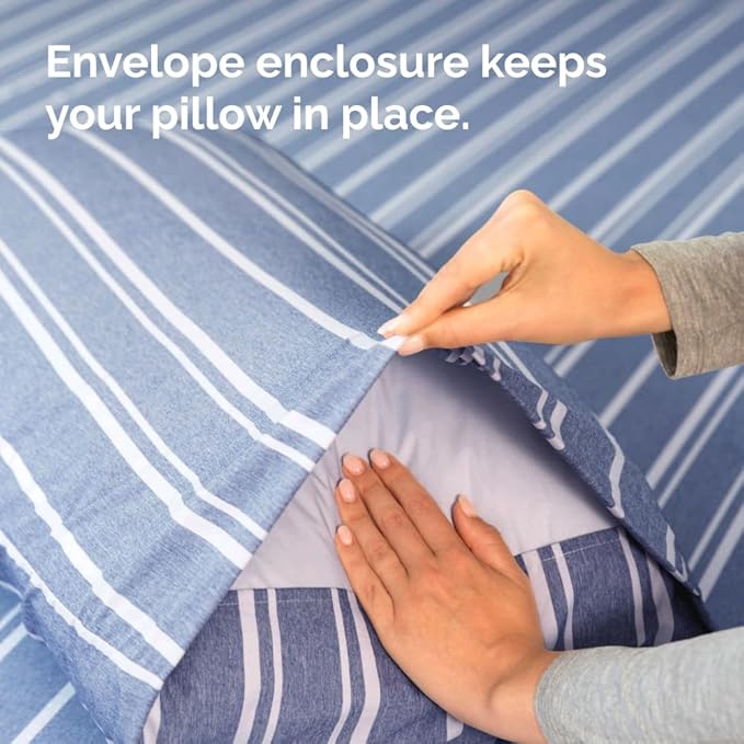 Queen Pillow Cases Set of 4 - Ultra Soft Hotel Quality Pillowcase Covers - Comfy, Cozy & Wrinkle Free - Shrinkage and Fade Resistant - Machine Washable Pillow Protectors - 4 Piece Set - Blue Stripes 3