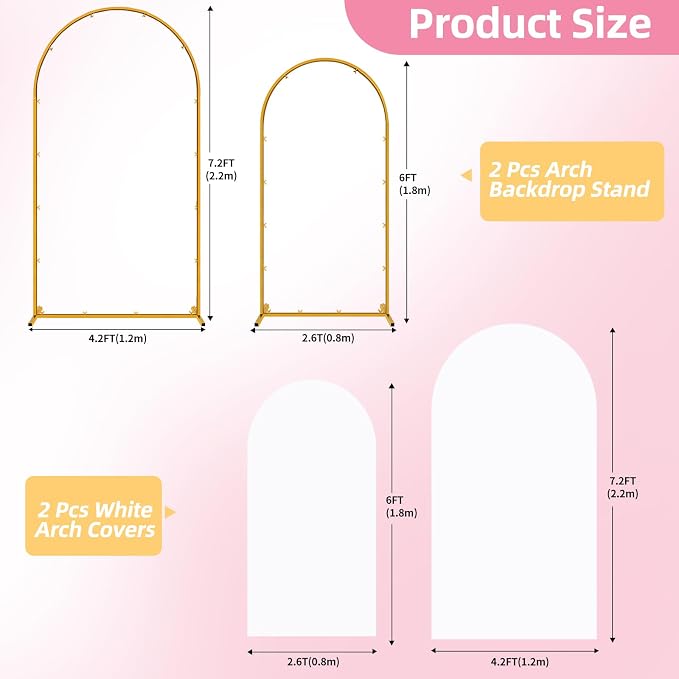 Arch Backdrop Stand and Cover Set of 2 Wedding Metal Arch Stand - Image 2
