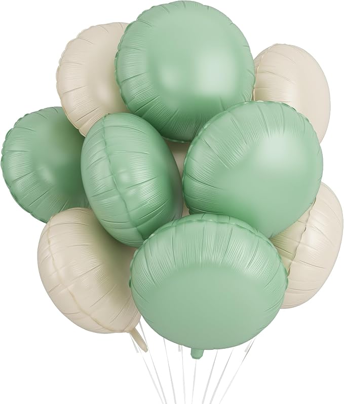 20PCS 18 Inch Round Foil Balloon, Round Shaped Balloons, Retro Sage Green Cream by Paready