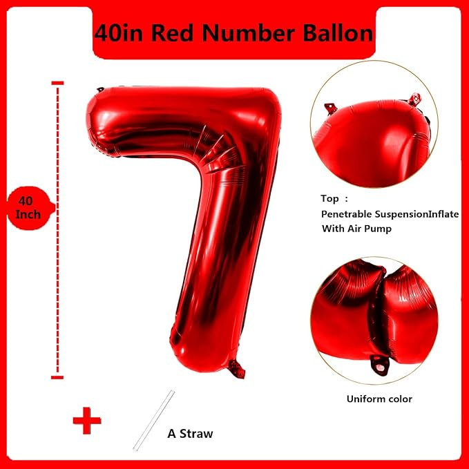 40 Inch Red Number 7 Balloon Large Red Foil Balloon Red 7 Balloons Mylar Helium - Image 2