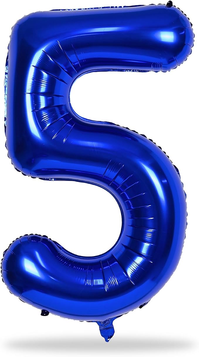 Navy Blue 5 Balloons, Self Inflating Digit 5 Balloons - Image 8