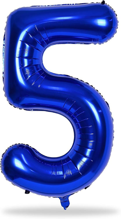 Navy Blue 5 Balloons, Self Inflating Digit 5 Balloons - Image 8