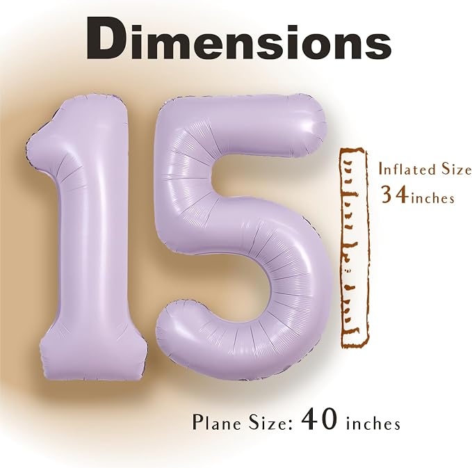 SUWEN 40 Inch Light Purple Lavender Big 15 Balloon Number Foil Helium 0-9 | - Image 2