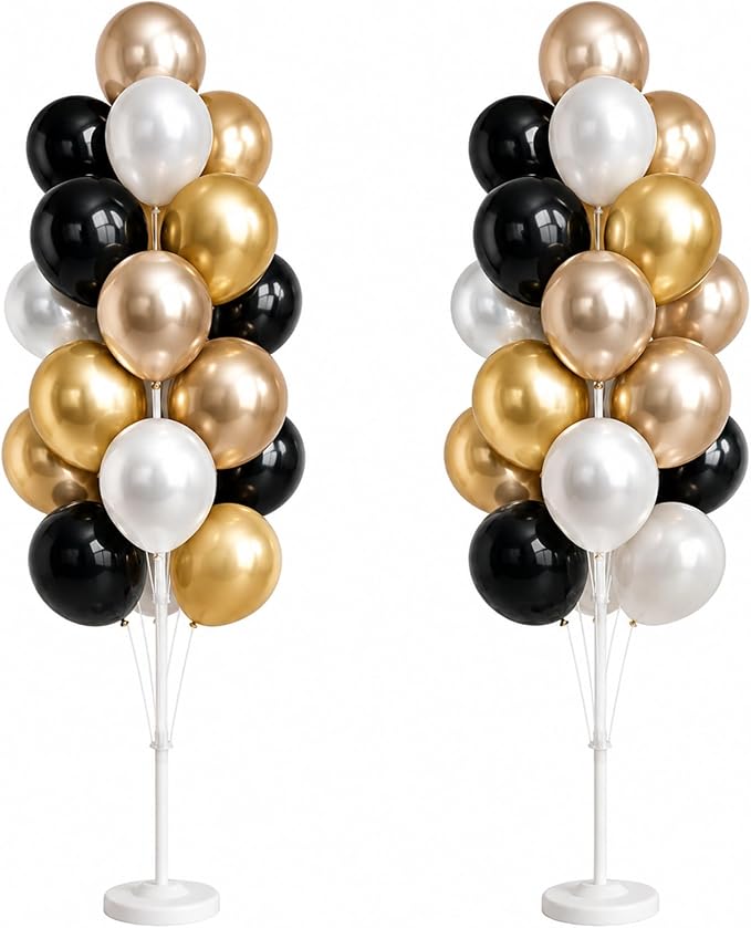 Black Gold Balloon Tower Kit Set of 2 by HiinsPartyDecoration