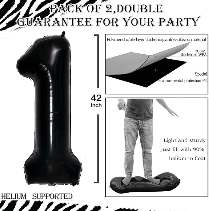 Black Foil Balloons Number 1, Huge Number Balloons - Image 3