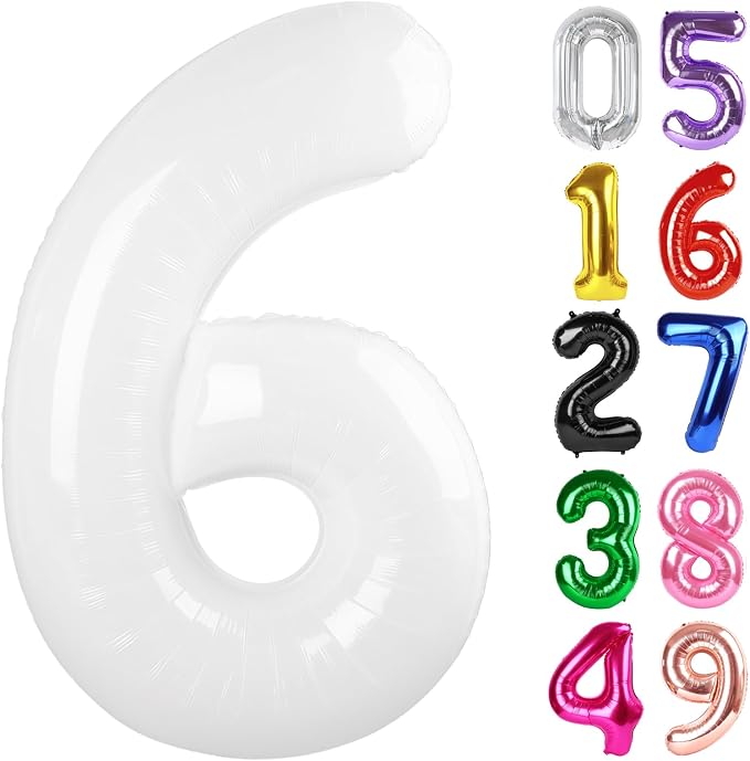 White Number 6 Balloon 40 Inch, 6th Birthday Party Decorations Men Women | Foil by IWERP