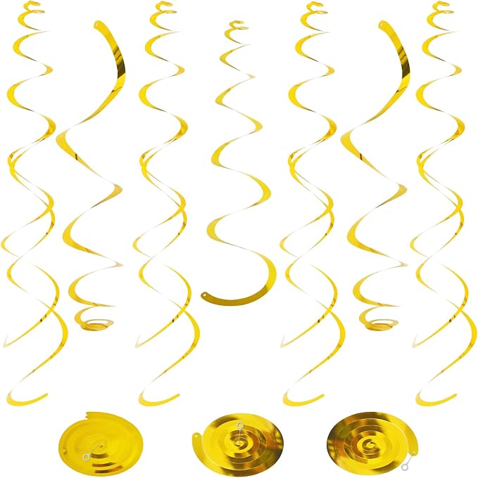 24 PCS Gold Foil Hanging Swirl, Sparkle Ceiling Hanging Decorations, Plastic by PatiCool