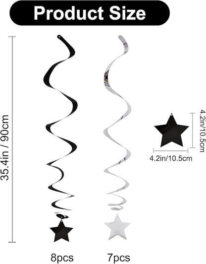 BEISHIDA Black Silver Stars Hanging Swirls Bachelorette Graduation Hanging - Image 3