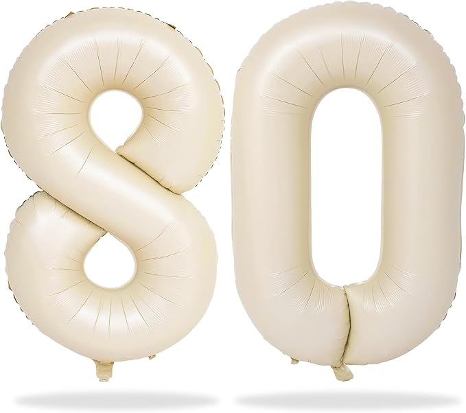 80th Birthday Balloons Cream for Women, 40 Inch Giant Beige Foil Number 80 by Lingqiang