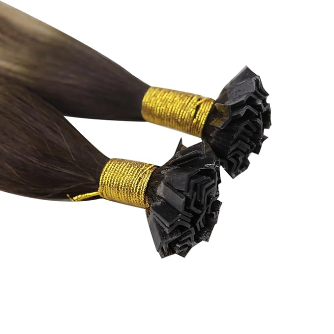 YoungSee Ombre K Tip Hair Extensions Real Human Hair Balayage Brown with Caramel Blonde Natural Hair Extensions Ktips Human Hair for Women 14In 1G/S 50G