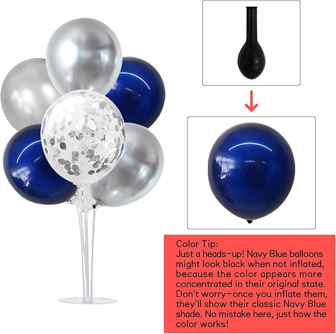 TONIFUL 6 Set Navy Blue Silver Balloon Stand Balloon Centerpieces - Image 2