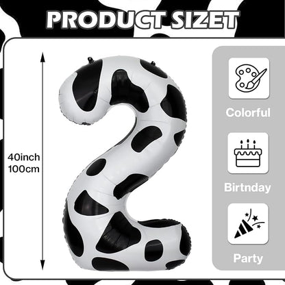 40 Inch Cow Print Number 2 Balloons, Birthday Party Aluminum Foil Balloon - Image 2
