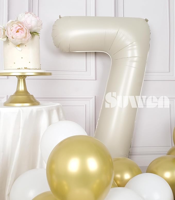 SUWEN 40 Inch Cream White Large 7 Balloon Numbers Big Foil Helium 0-9 | Jumbo - Image 3