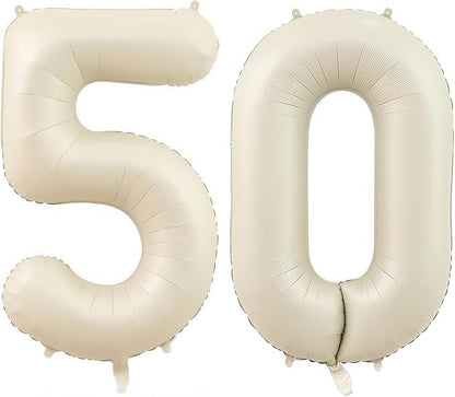 Cream Number 50 Balloons, 40 Inch 50 Balloons Giant Helium Foil Mylar Beige 50 by BBPOOL