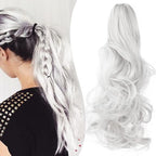 Claw Clip Ponytail Extension 18" Clip in Wavy Ponytail Hair Extensions Long Pony Tails for Women Extensions Silver Grey Wave Hairpiece